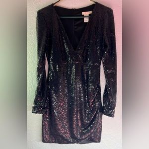Black Sequin Long Sleeve Dress.